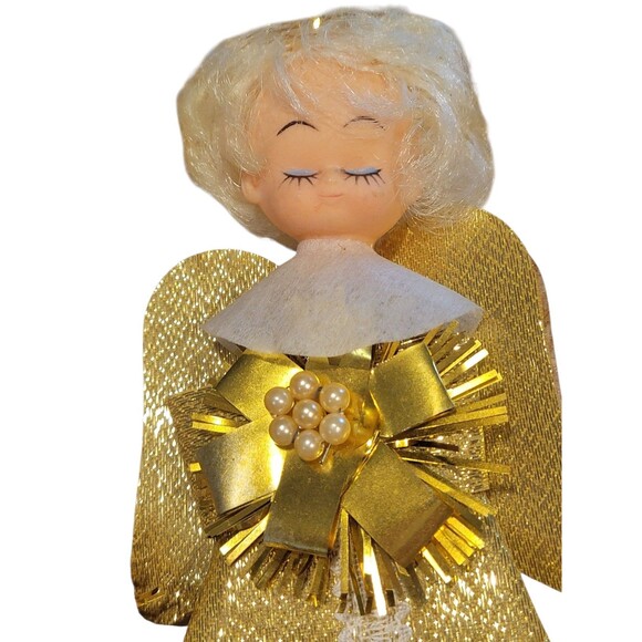 Vintage 7” Halo Angel Lighted Christmas Gold No Lights - Picture 2 of 4